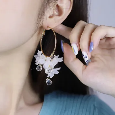 Korean Flower Crystal Dangle Earrings